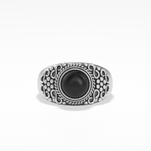 Stunning Handcrafted Oxidised Pattern Around Black Onyx Gemstone 925 Sterling Silver Ring