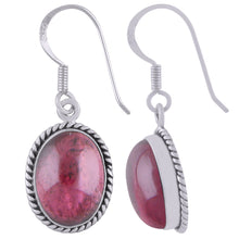 Authentic Wire Work Around Garnet Oval Shape 925 Sterling Solid Silver Earrings