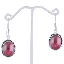 Authentic Wire Work Around Garnet Oval Shape 925 Sterling Solid Silver Earrings