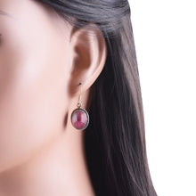 Authentic Wire Work Around Garnet Oval Shape 925 Sterling Solid Silver Earrings