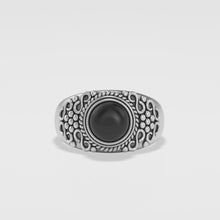 Stunning Handcrafted Oxidised Pattern Around Black Onyx Gemstone 925 Sterling Silver Ring